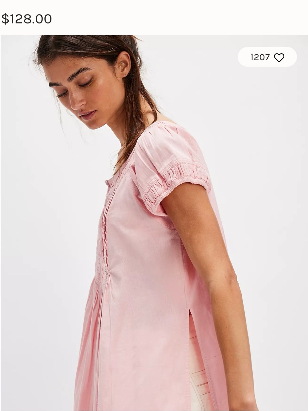 Free People Fayre MIDI Top Pink Long Pintucked Ruffle Front Tunic NWT Sz L